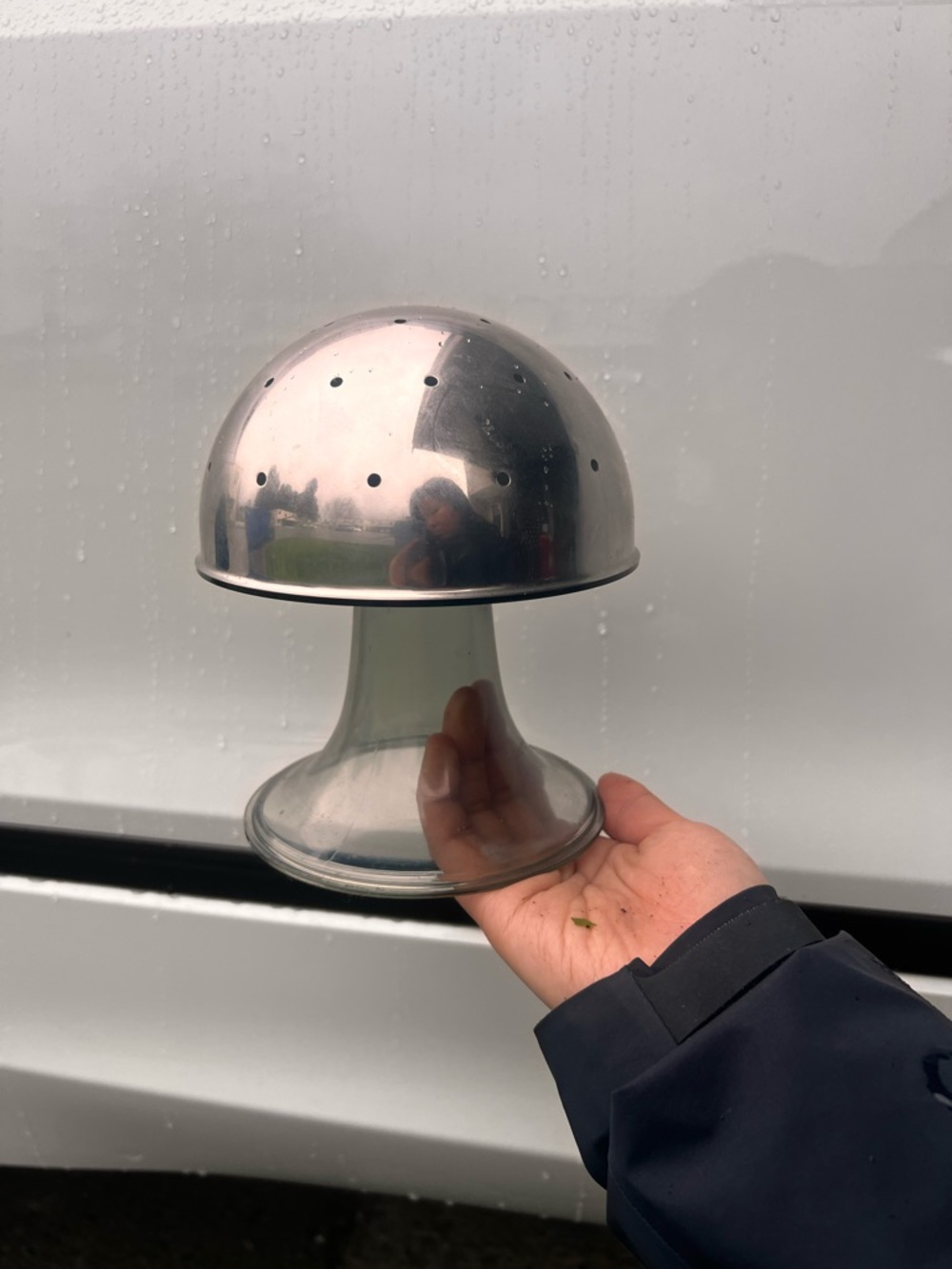 Retro-Modern Mushroom Decor | Chrome & Smoky Grey Acrylic | Space Age Style